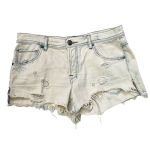 Free People Shark Bite Cutoff Fray Bleached Blue Denim Womens Shorts Size 27